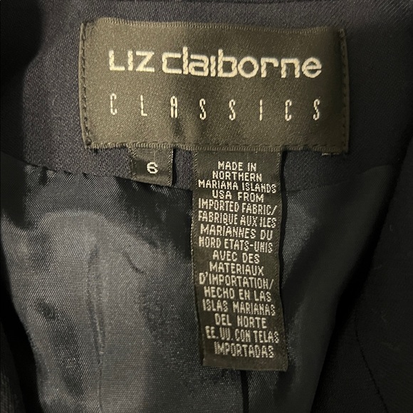 Liz Claiborne Vintage Navy Blazer Gold Crest Buttons Cream Piping Old Money Prep - Picture 3 of 11